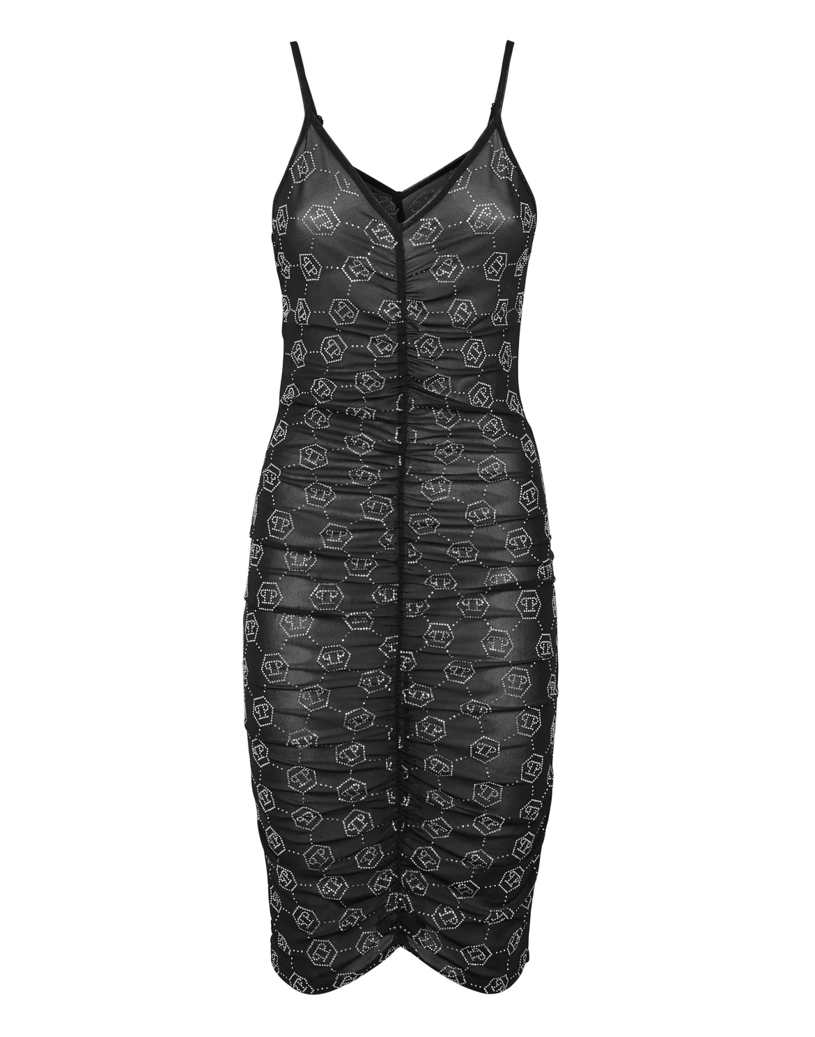 Tulle Midi Dress Strass Monogram, цвет: Черный