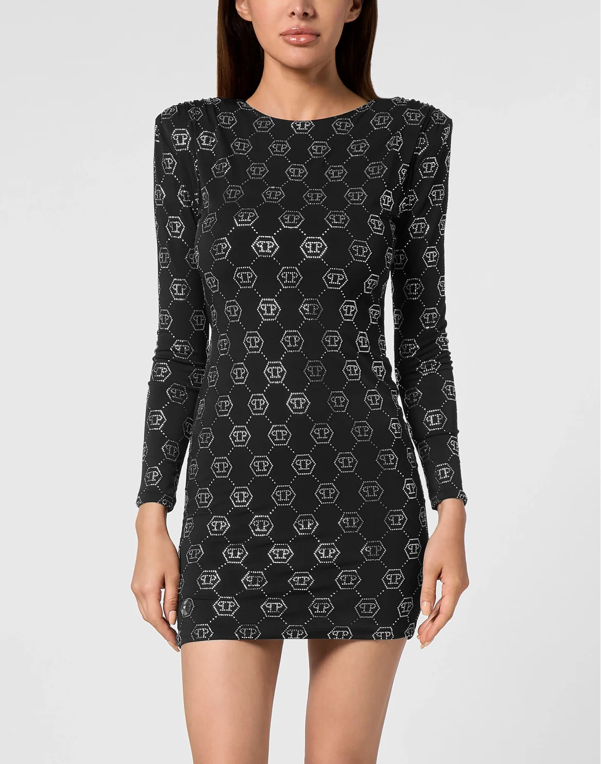 Mini Dress With Padded Shoulders Monogram, цвет: Черный