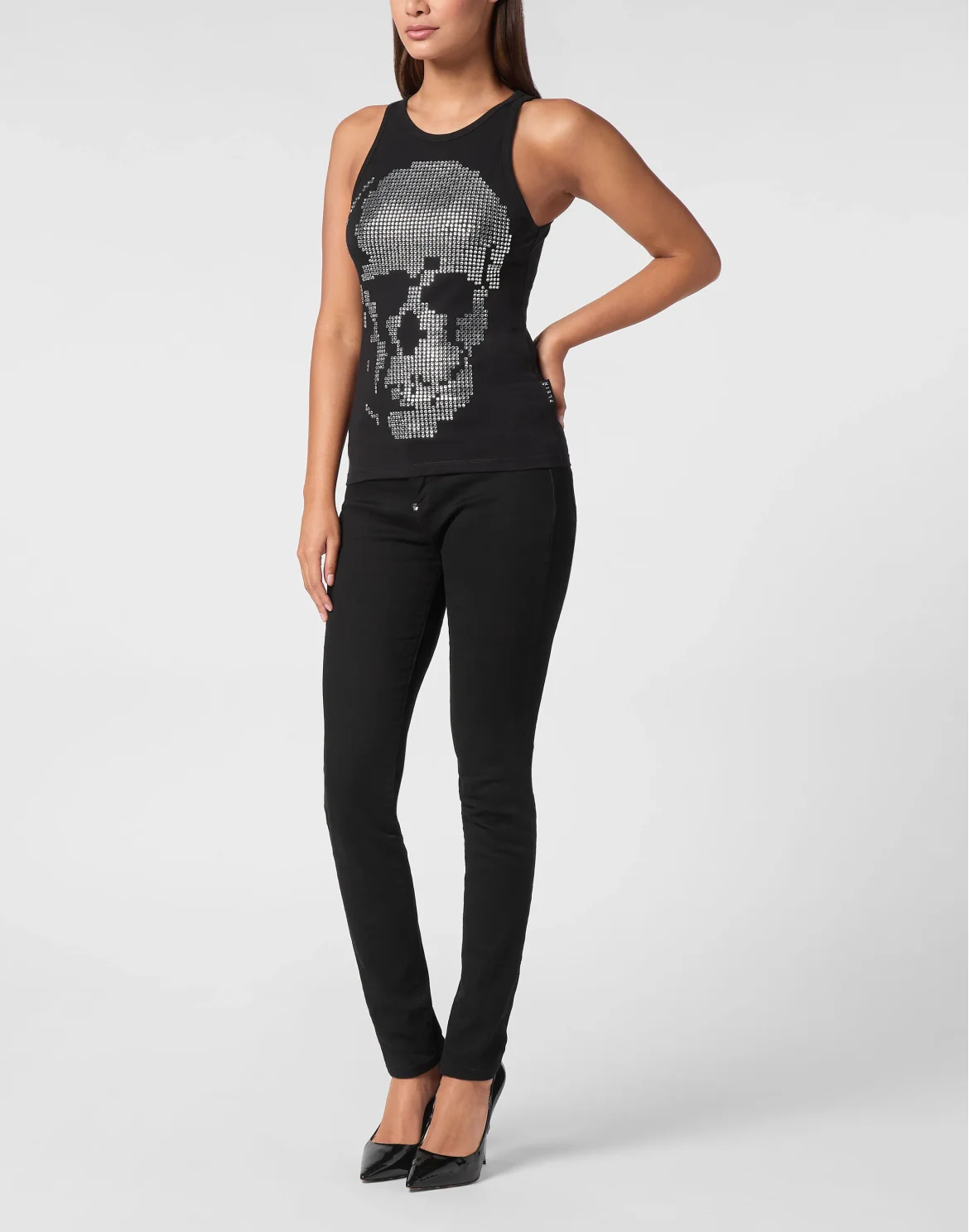 Ribbed Tank Top Skull strass, цвет: Черный