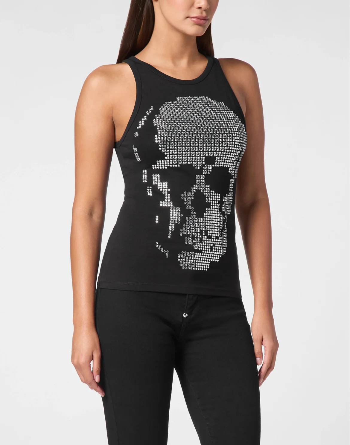 Ribbed Tank Top Skull strass, цвет: Черный