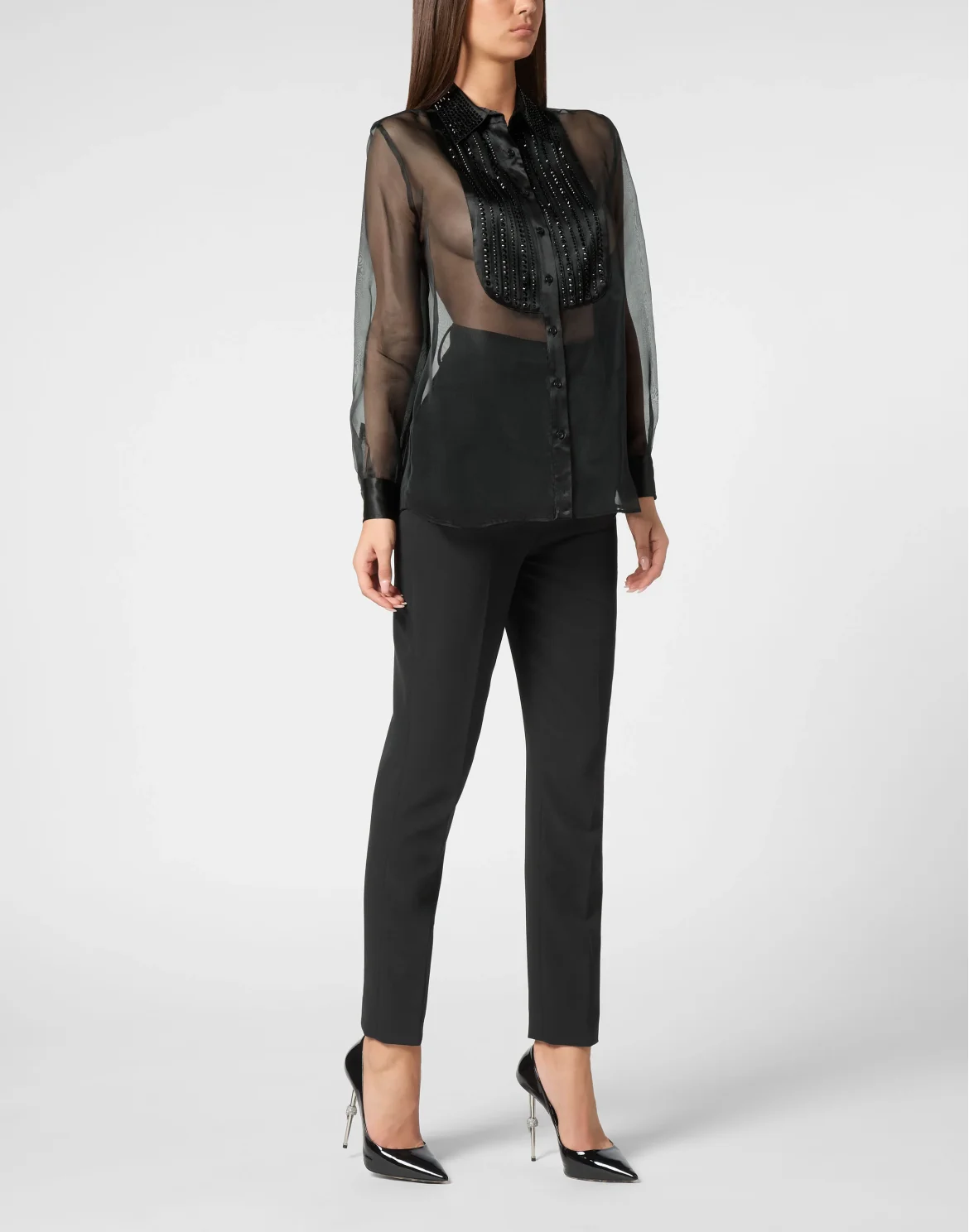 Organza Plastron Strass Regular Shirt, цвет: Черный