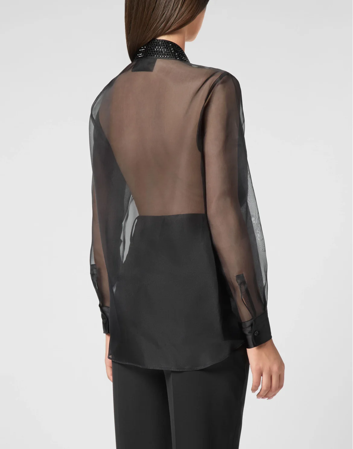 Organza Plastron Strass Regular Shirt, цвет: Черный