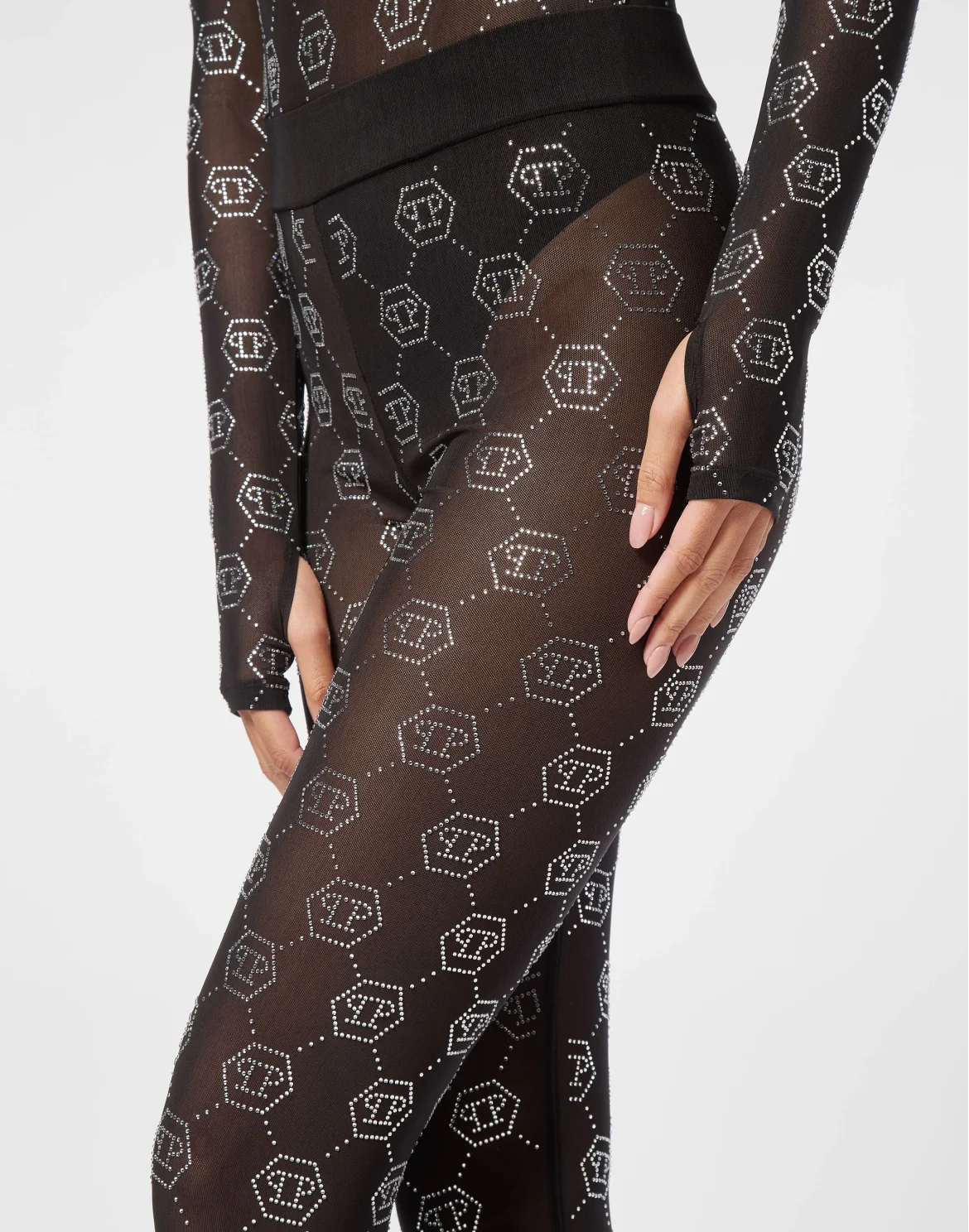 Tulle  Leggings Strass Monogram, цвет: Черный