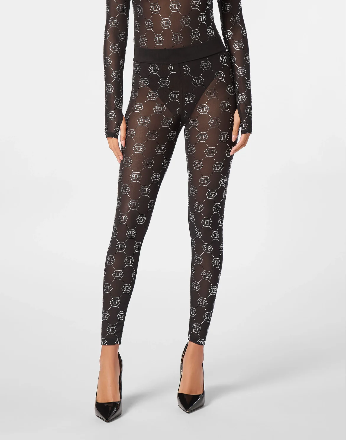 Tulle  Leggings Strass Monogram, цвет: Черный