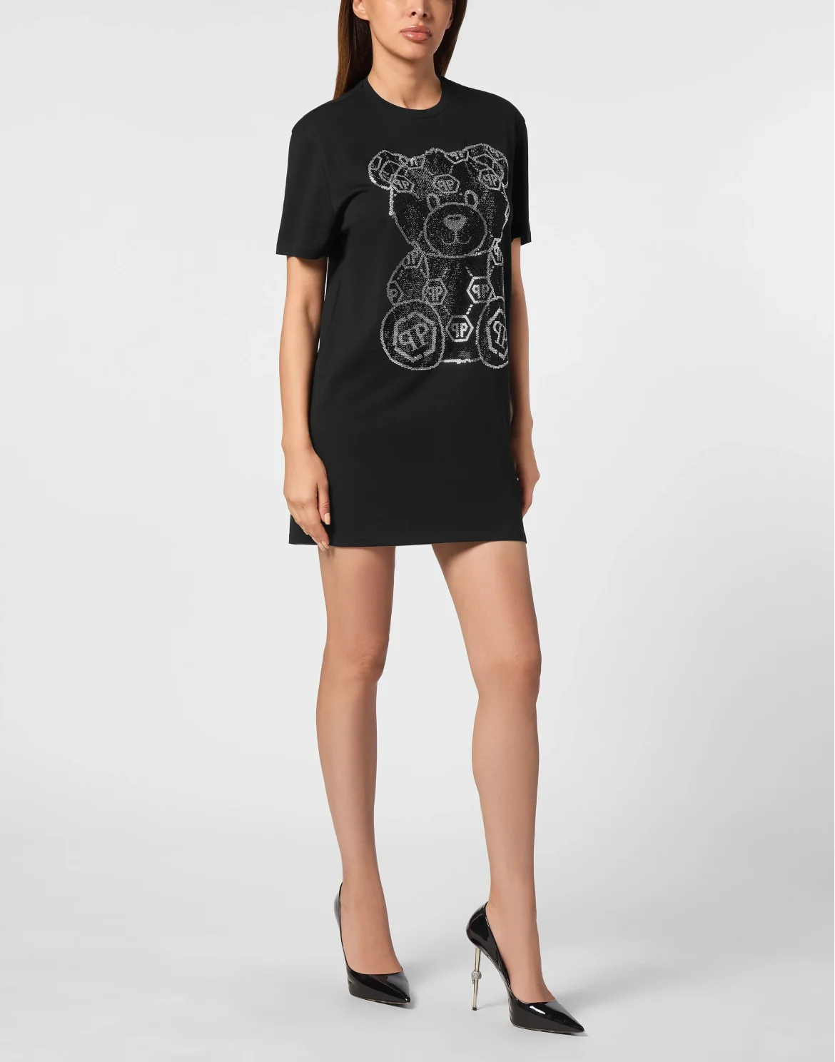T-shirt Short Dress Strass Teddy Bear, цвет: Черный