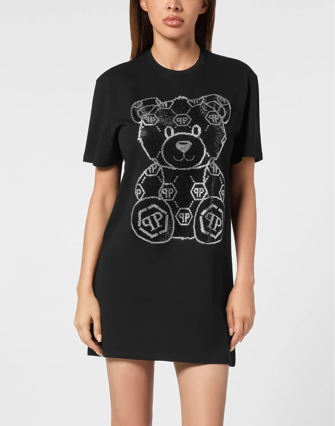 T-shirt Short Dress Strass Teddy Bear, цвет: Черный