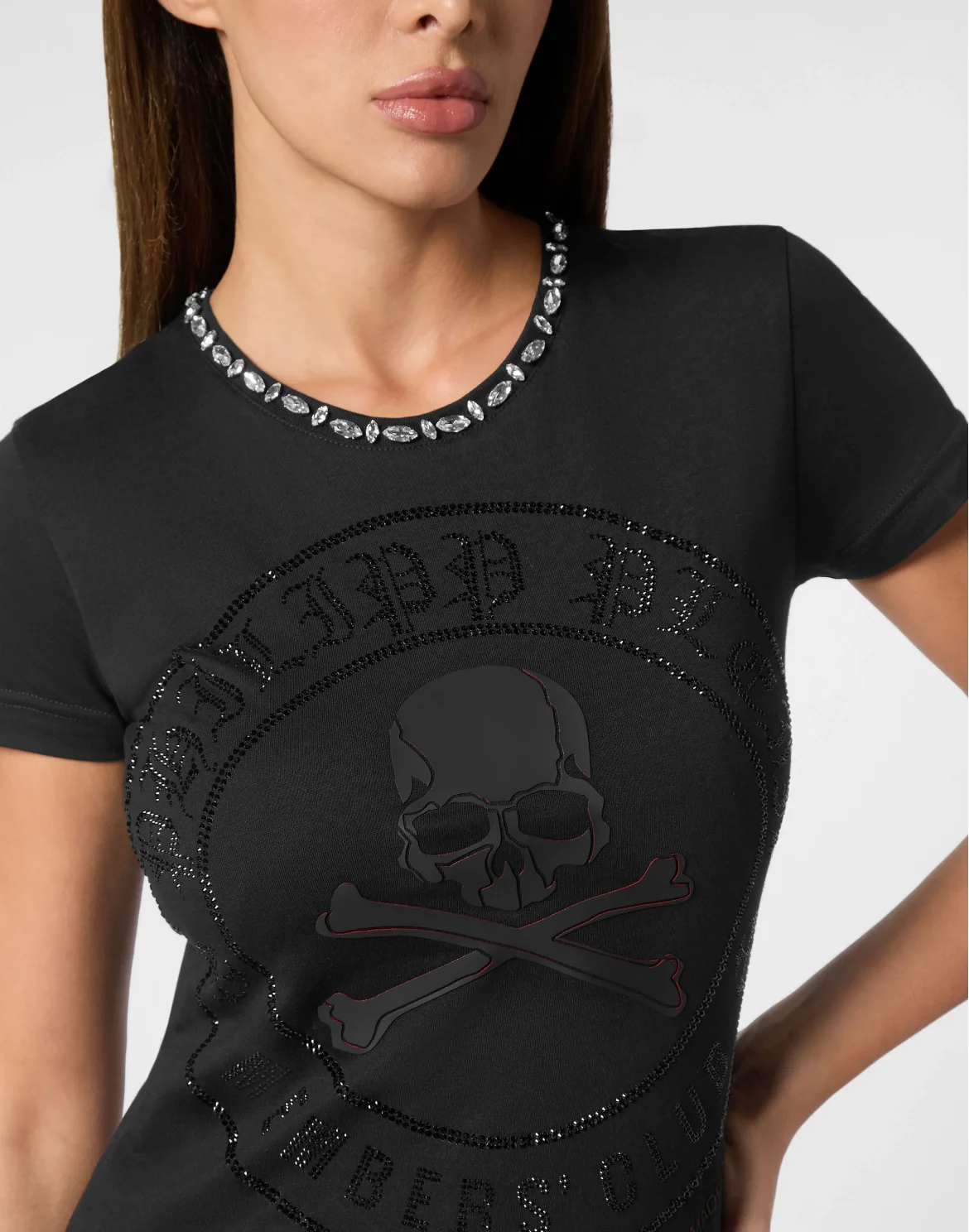 T-shirt Round Neck SS Skull Strass, цвет: Черный