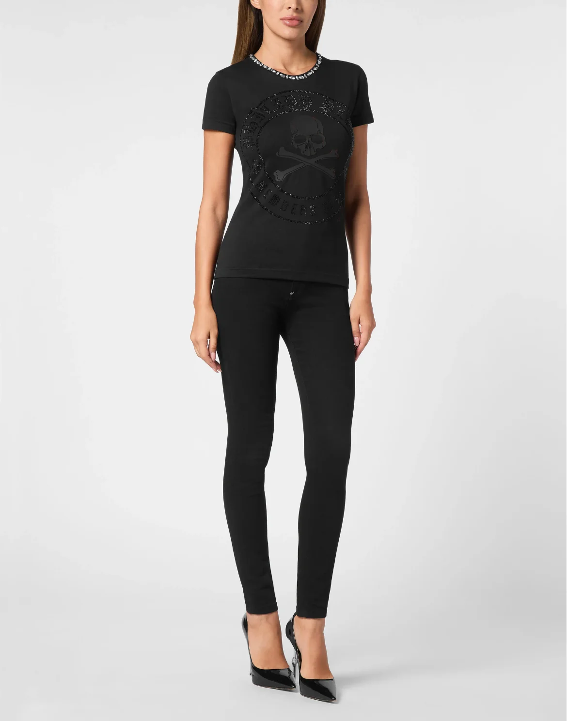 T-shirt Round Neck SS Skull Strass, цвет: Черный