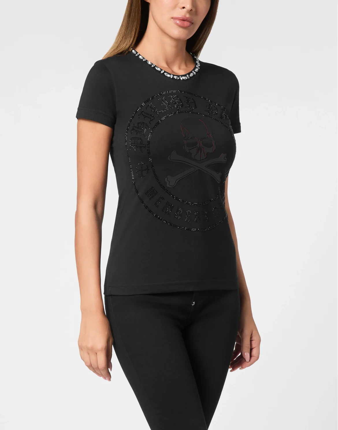 T-shirt Round Neck SS Skull Strass, цвет: Черный