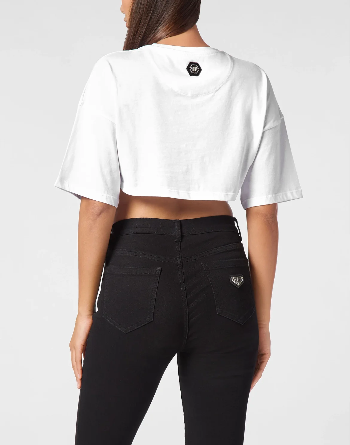 Cropped T-shirt Round Neck SS Strass, цвет: Белый