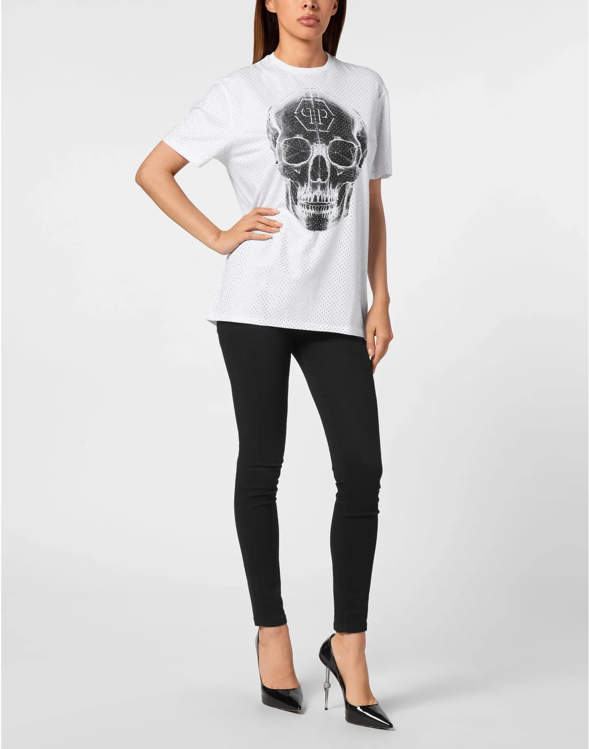 T-Shirt Man Fit Skull strass, цвет: Белый
