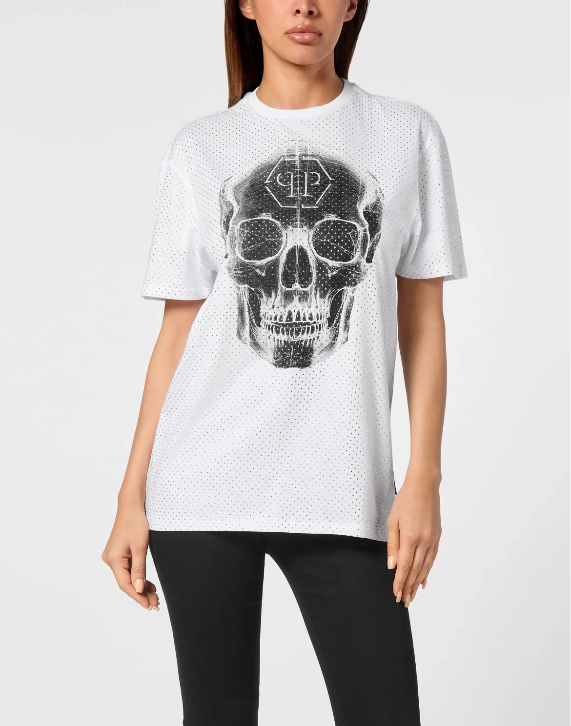 T-Shirt Man Fit Skull strass, цвет: Белый
