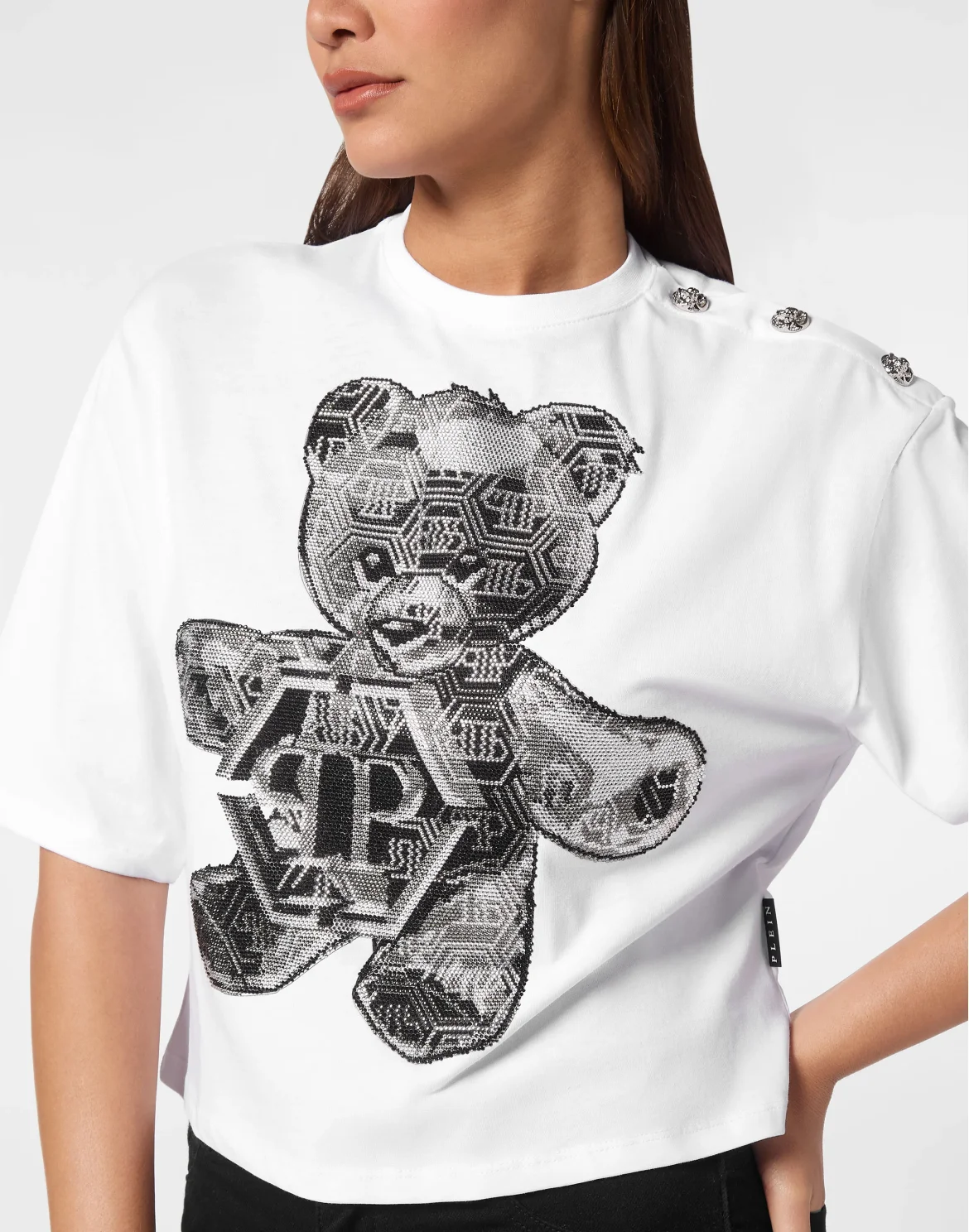 Cropped T-shirt  Strass Teddy Bear, цвет: Белый