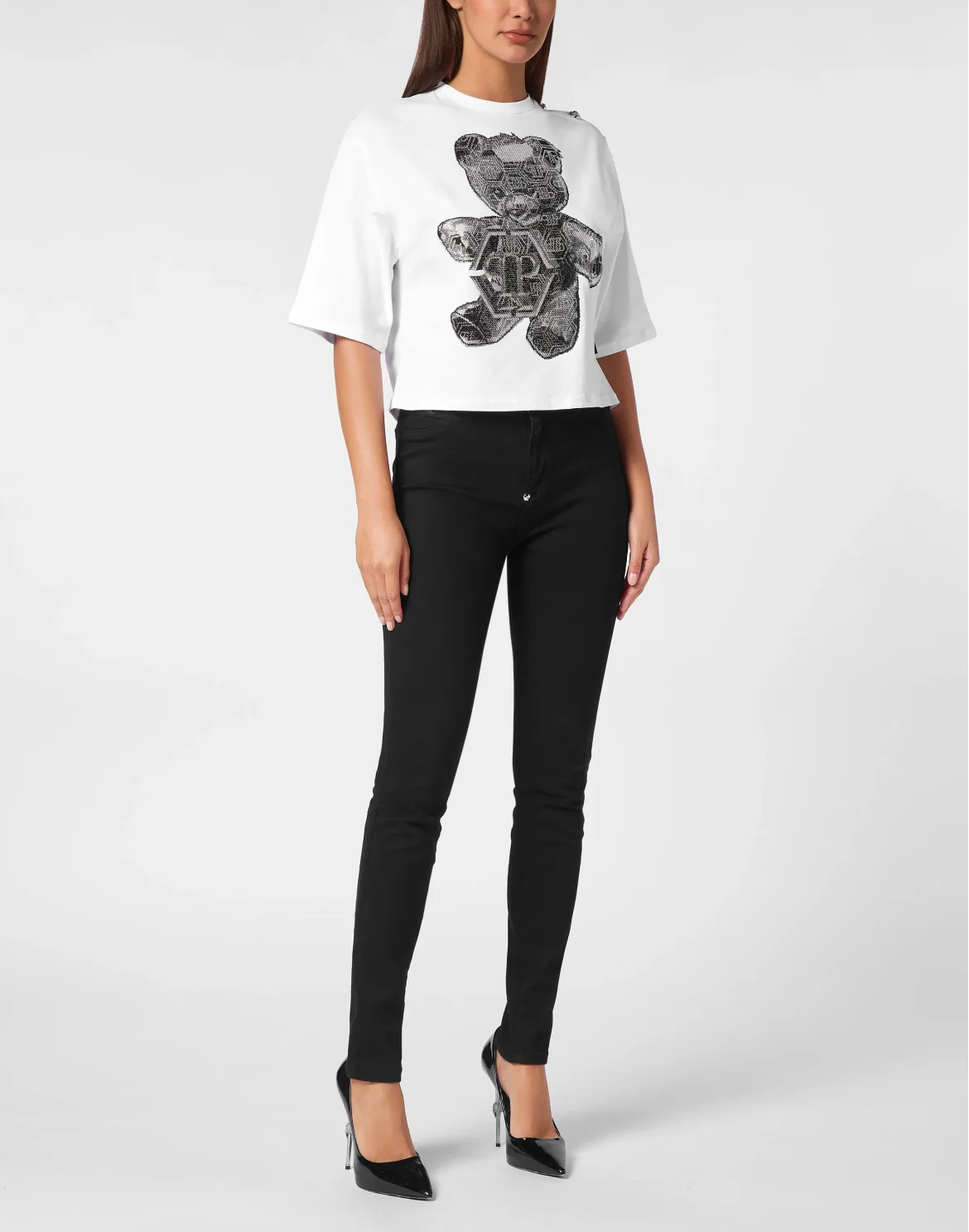 Cropped T-shirt  Strass Teddy Bear, цвет: Белый