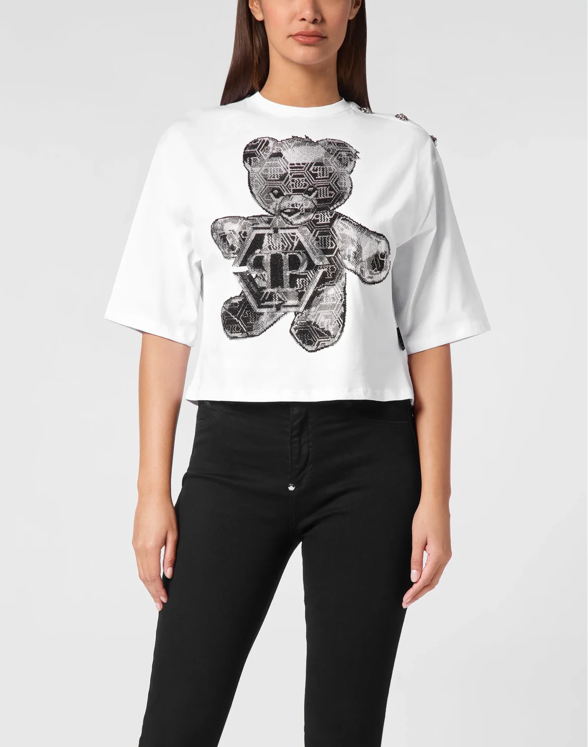 Cropped T-shirt  Strass Teddy Bear, цвет: Белый