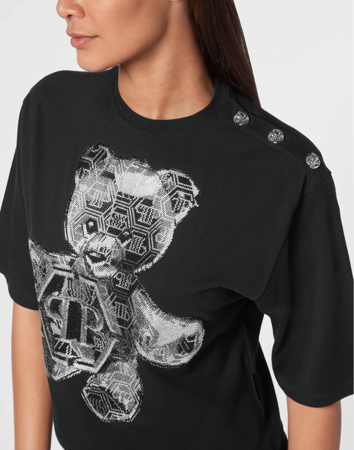 Cropped T-shirt  Strass Teddy Bear, цвет: Черный