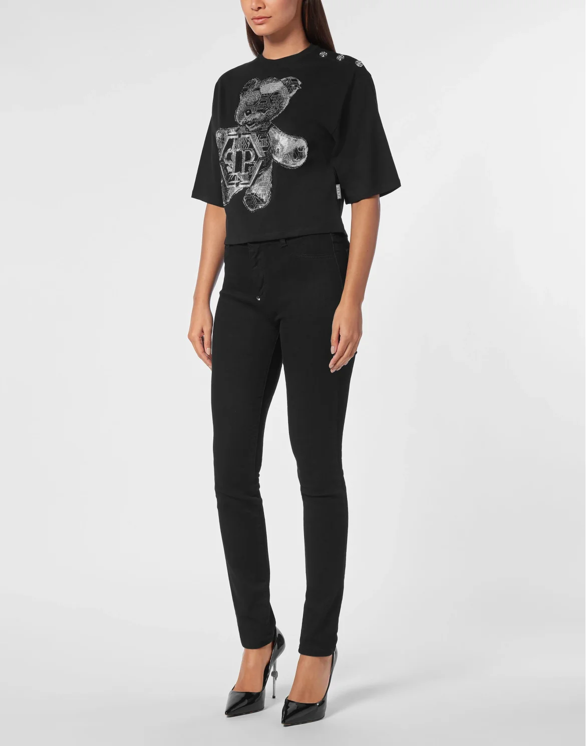 Cropped T-shirt  Strass Teddy Bear, цвет: Черный