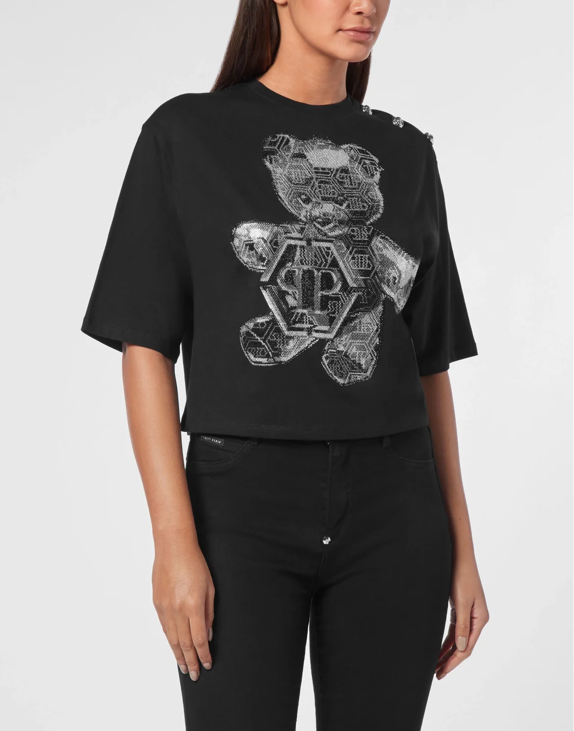 Cropped T-shirt  Strass Teddy Bear, цвет: Черный