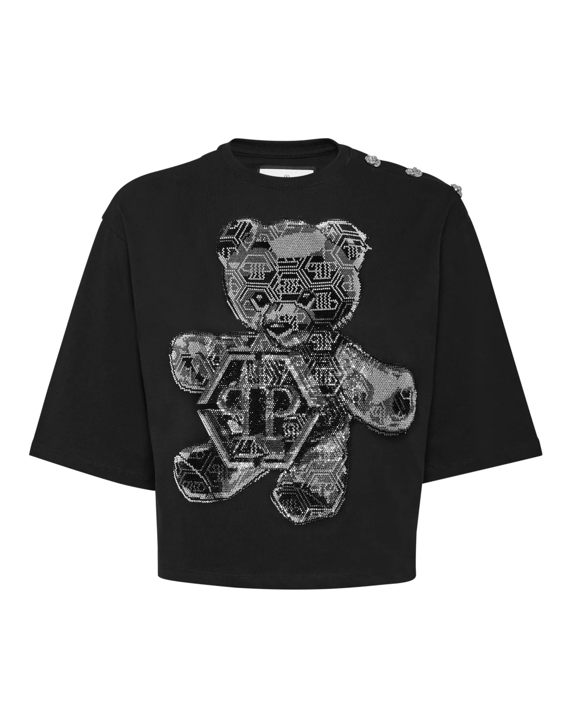 Cropped T-shirt  Strass Teddy Bear, цвет: Черный