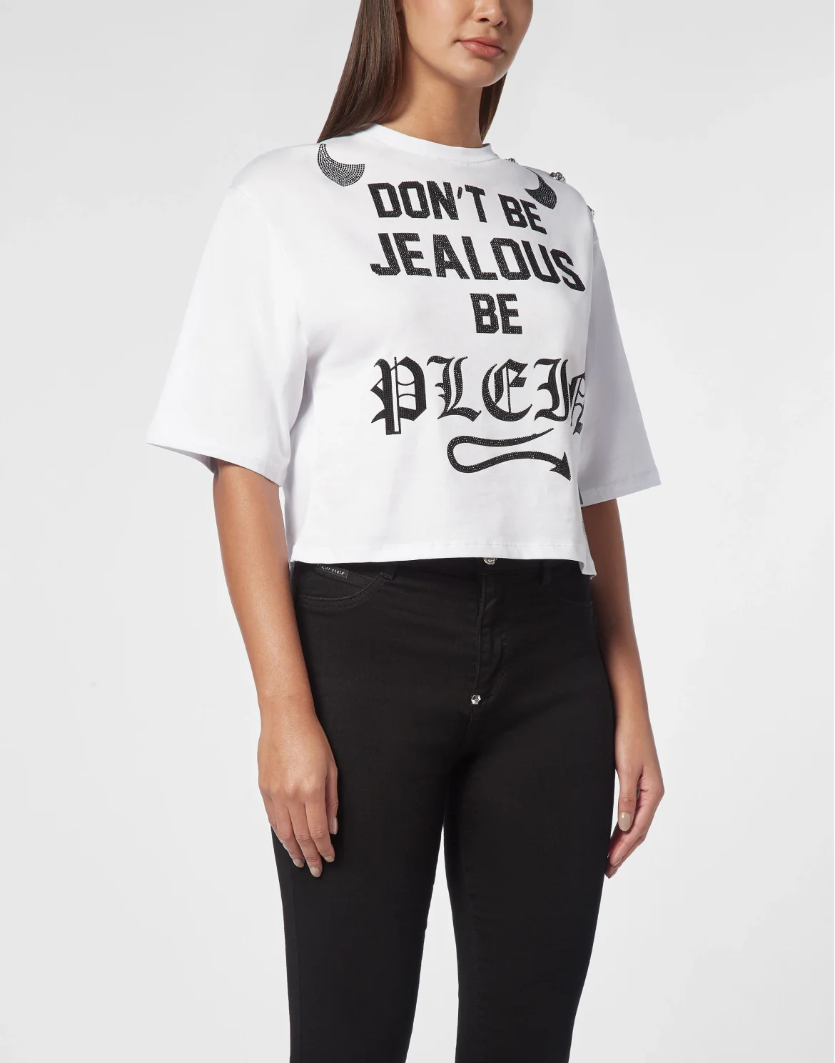 Oversize Cropped T-shirt Round Neck SS, цвет: Белый