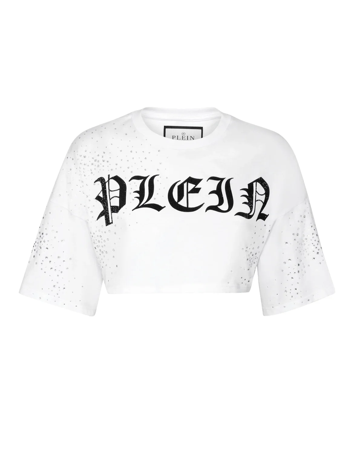 Strass Cropped T-shirt Round Neck SS, цвет: Белый