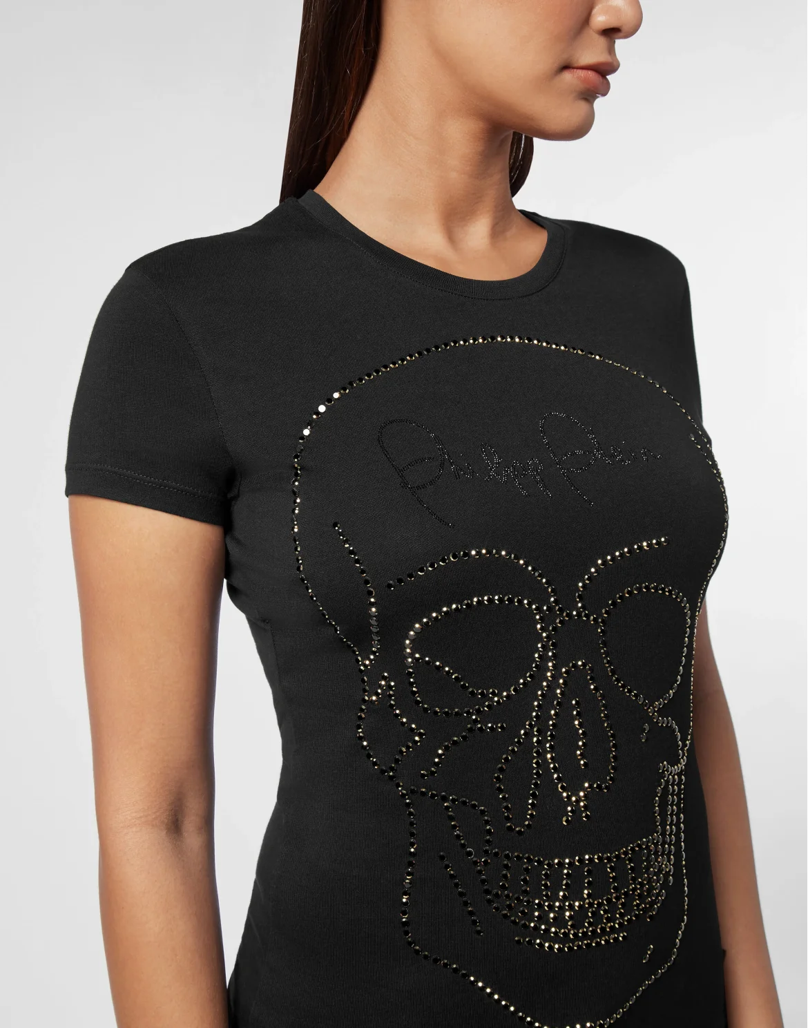 T-shirt Round Neck SS Skull strass, цвет: Черный