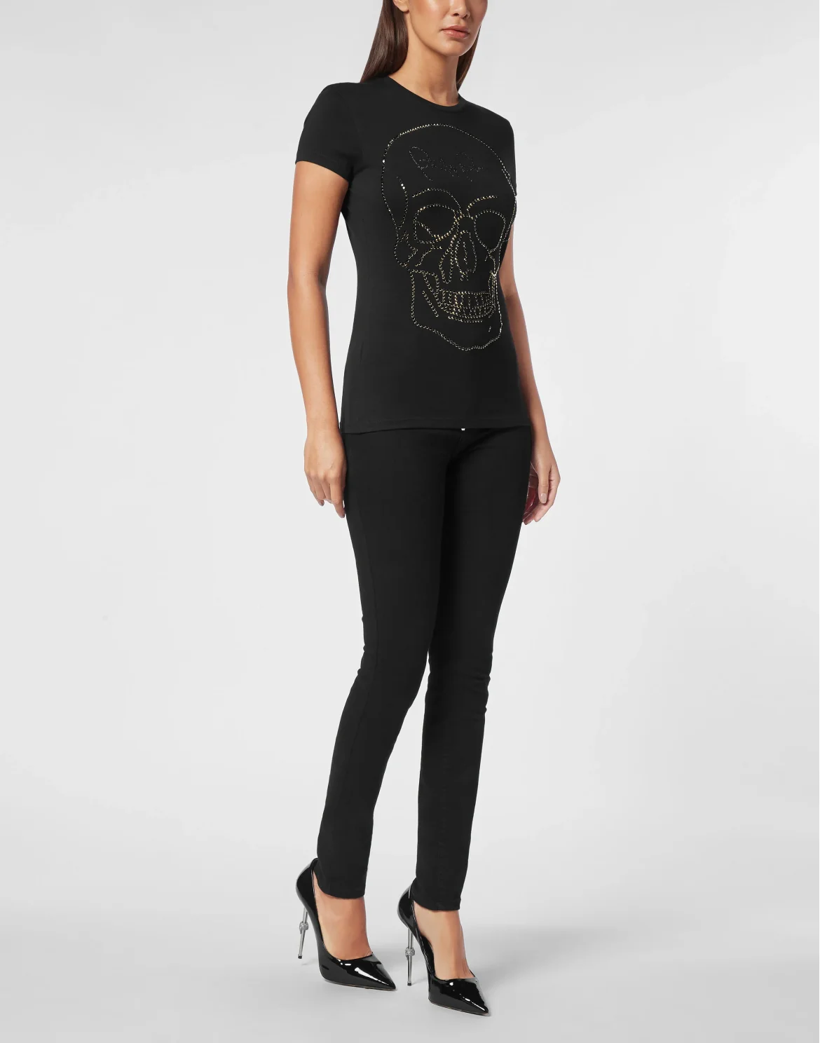 T-shirt Round Neck SS Skull strass, цвет: Черный