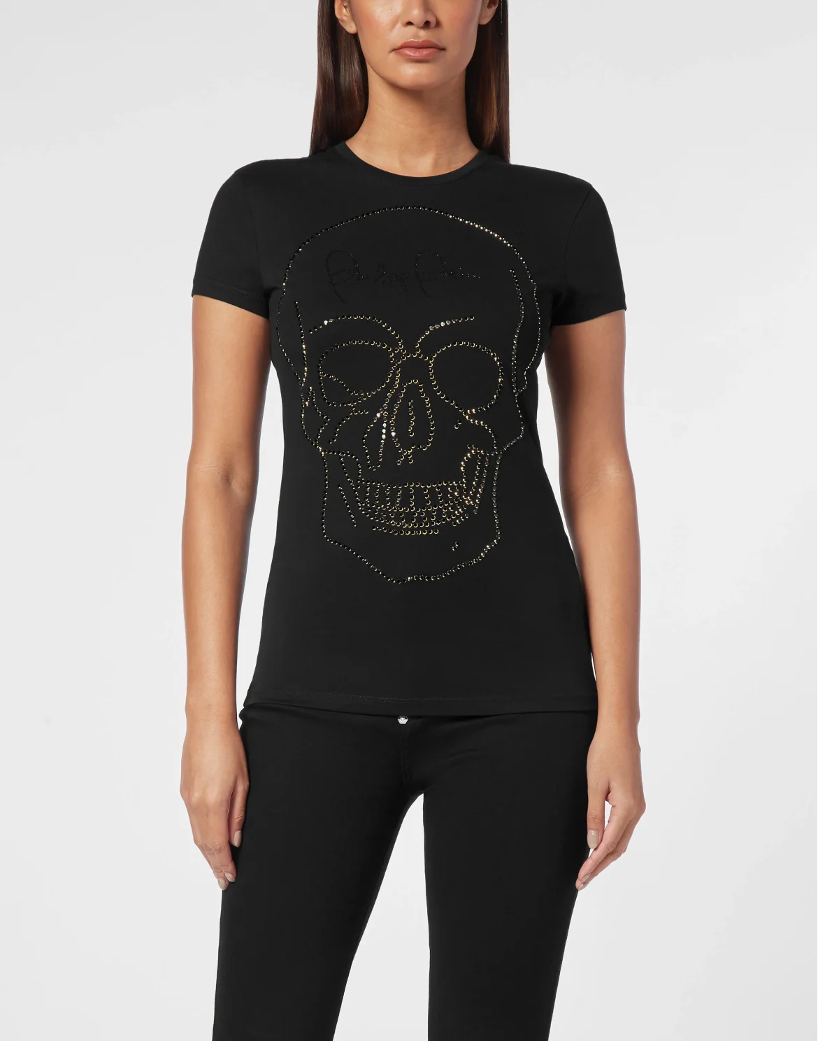T-shirt Round Neck SS Skull strass, цвет: Черный