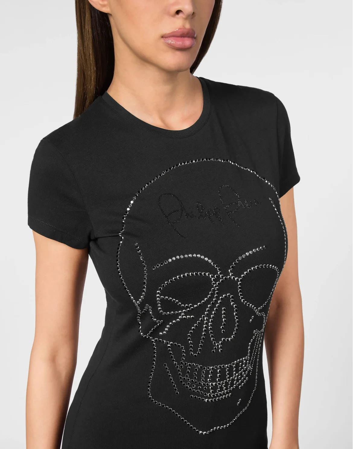 T-shirt Round Neck SS Skull strass, цвет: Черный