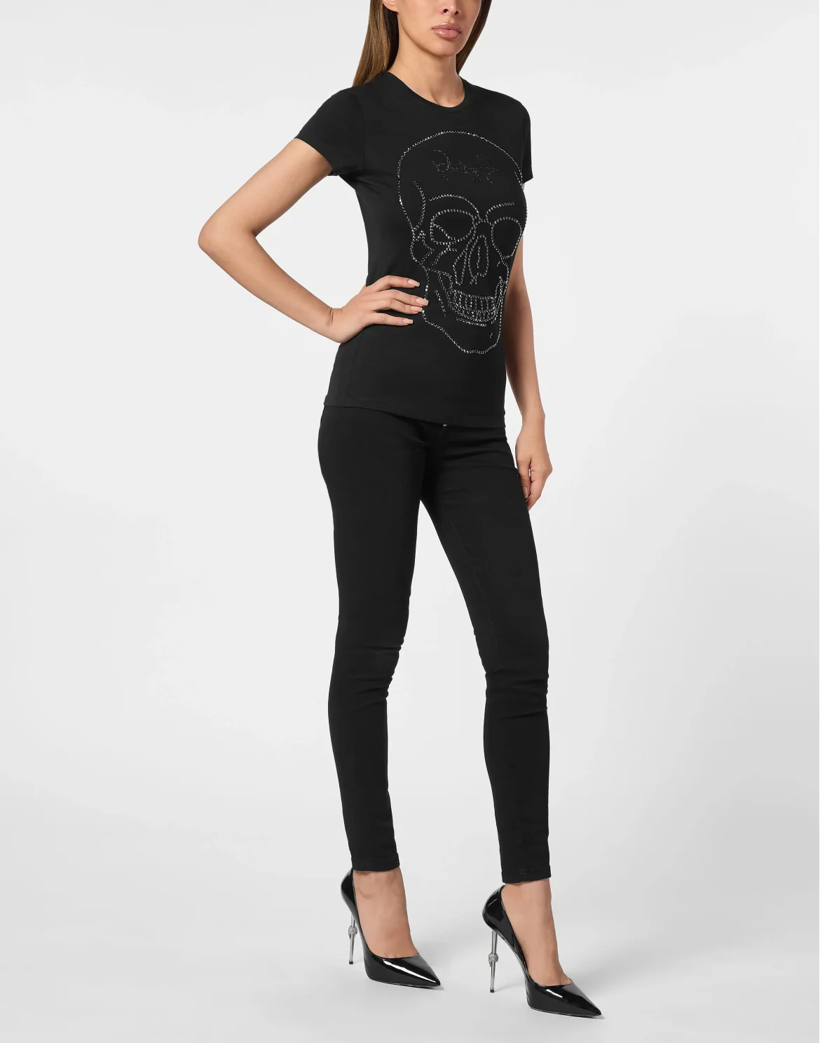 T-shirt Round Neck SS Skull strass, цвет: Черный