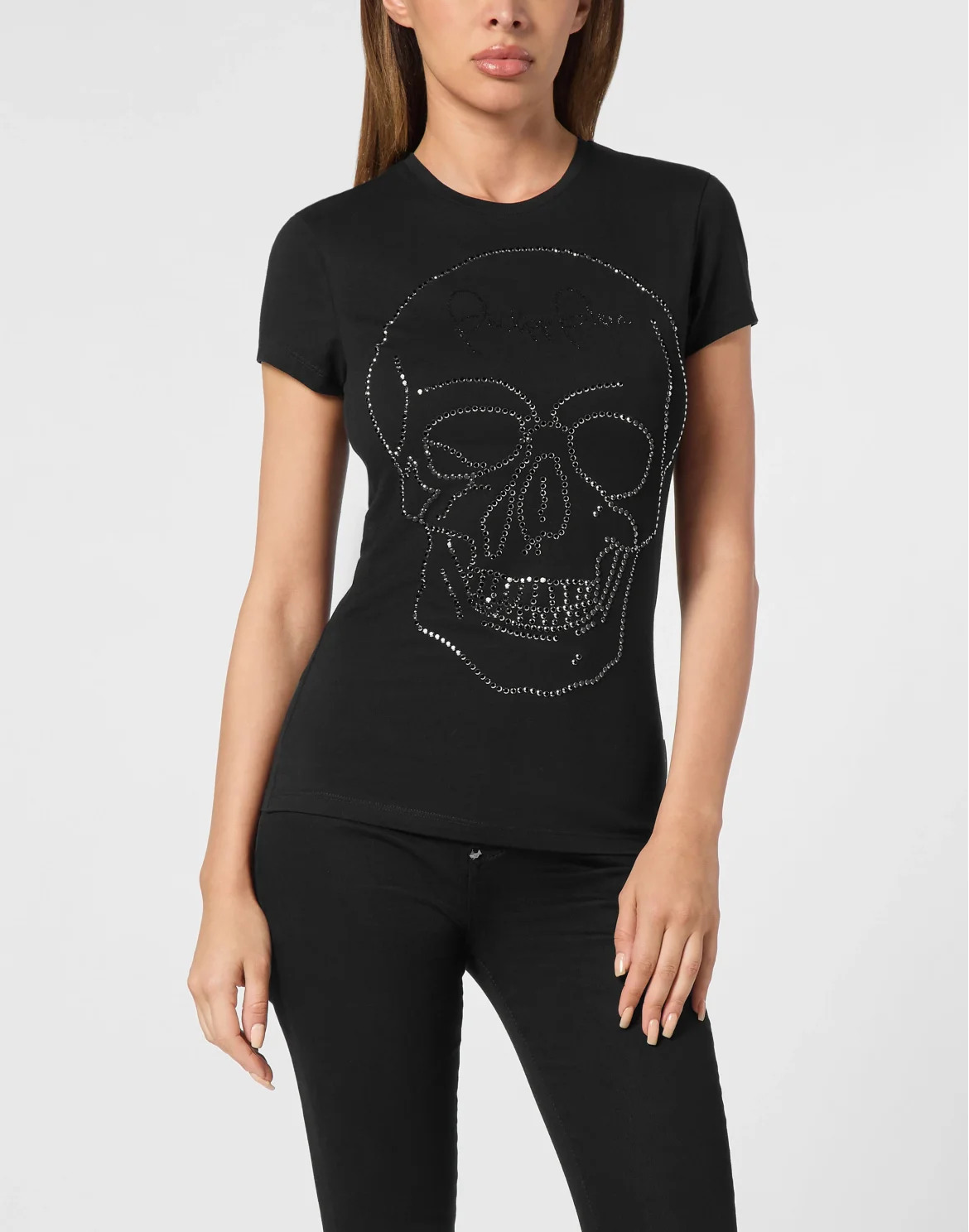T-shirt Round Neck SS Skull strass, цвет: Черный
