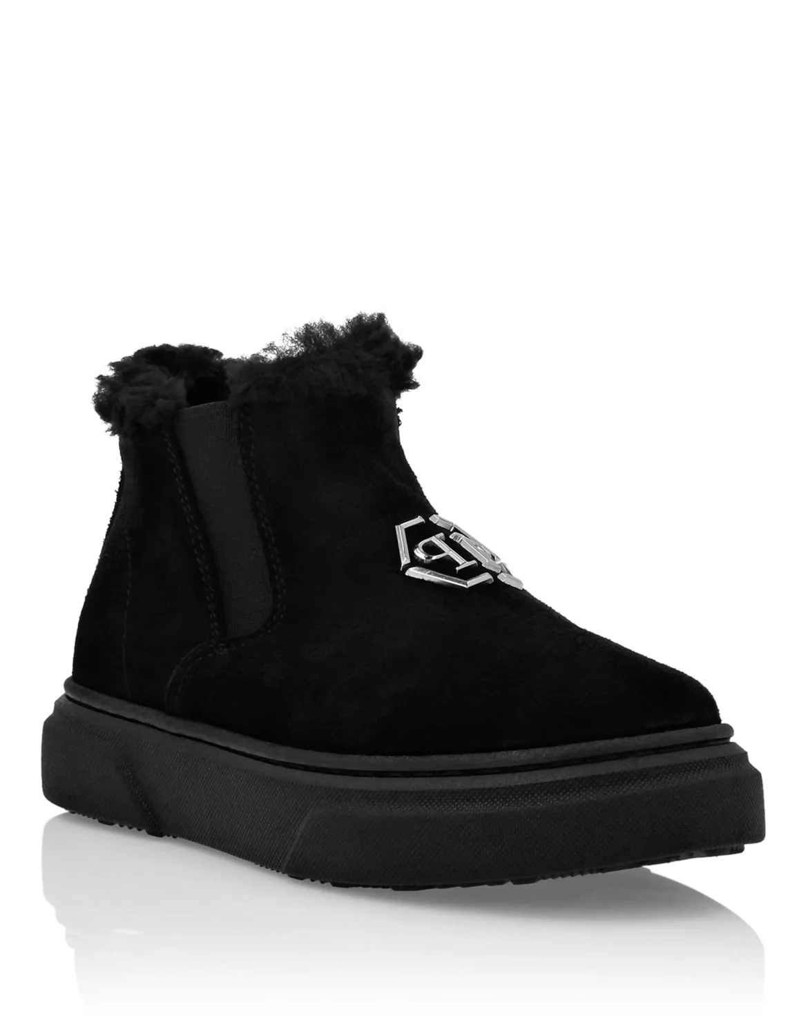 Eco Shearling Suede Anckle Boots, цвет: Черный