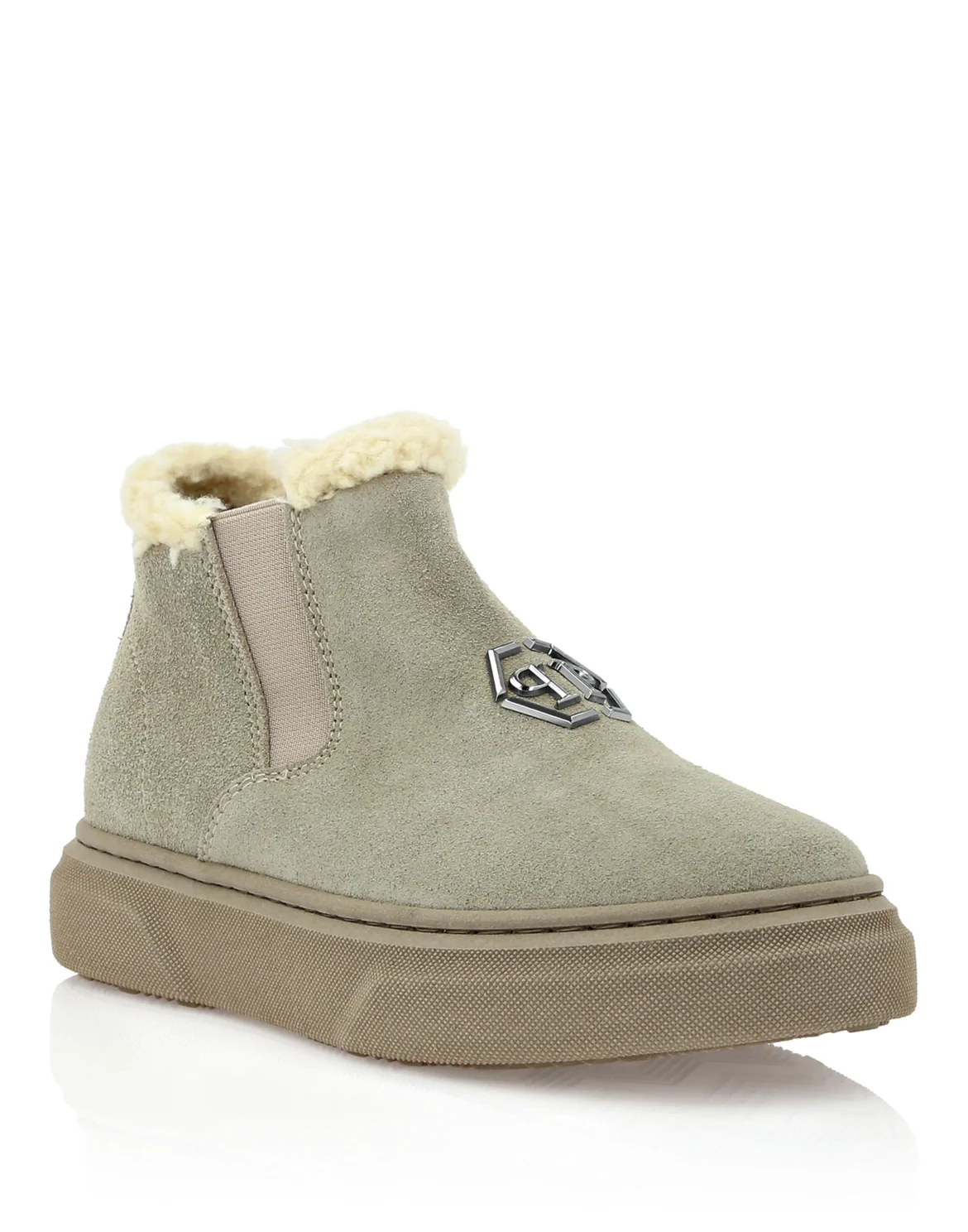 Eco Shearling Suede Anckle Boots, цвет: Бежевый