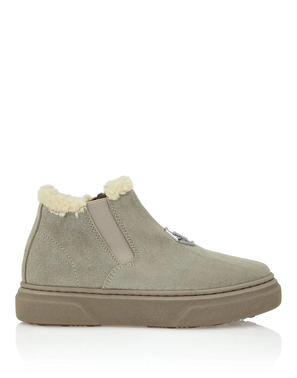 Eco Shearling Suede Anckle Boots, цвет: Бежевый