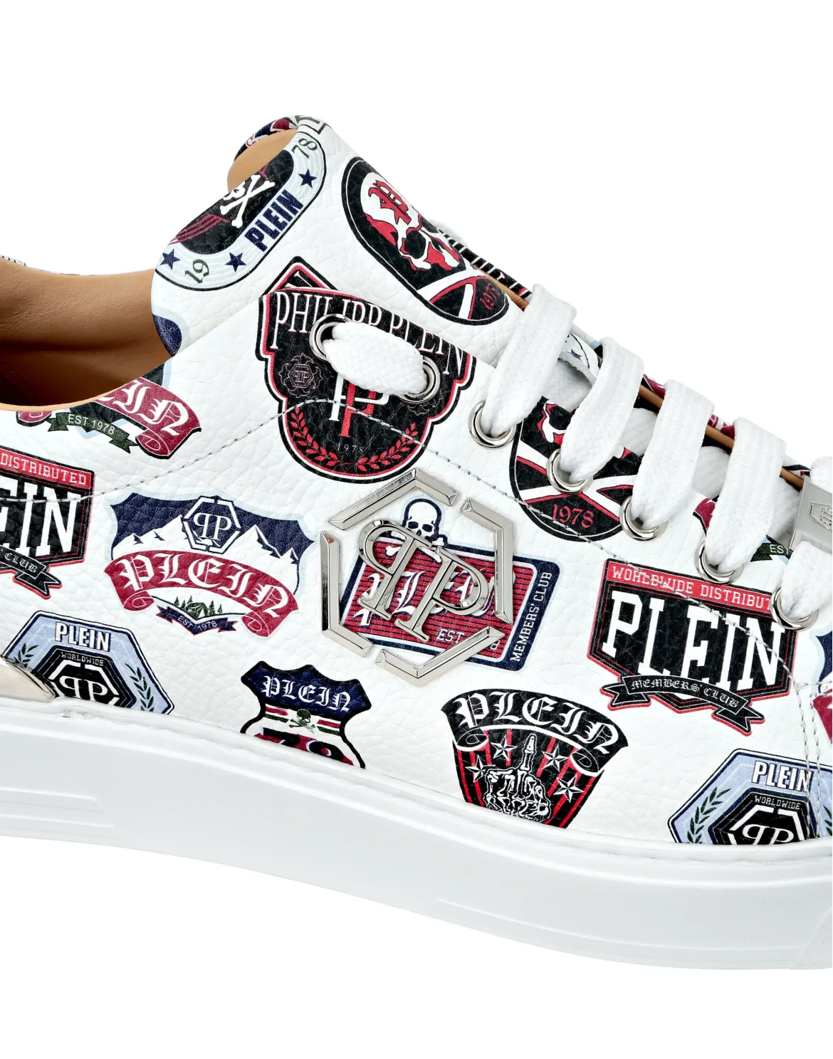 Deer Printed Leather Lo-Top Sneakers Patches, цвет: Белый