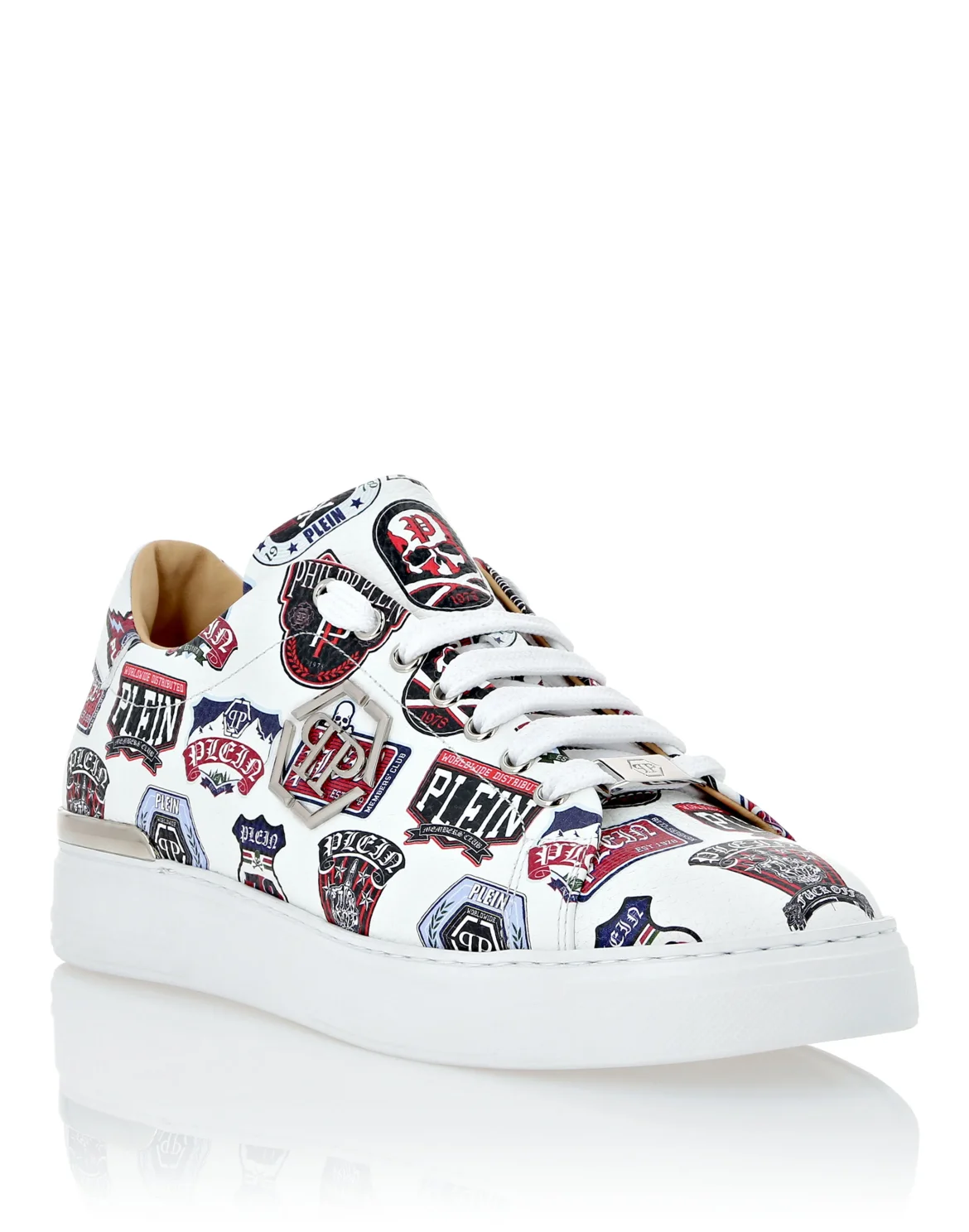 Deer Printed Leather Lo-Top Sneakers Patches, цвет: Белый