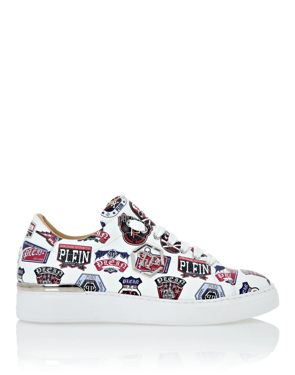 Deer Printed Leather Lo-Top Sneakers Patches, цвет: Белый