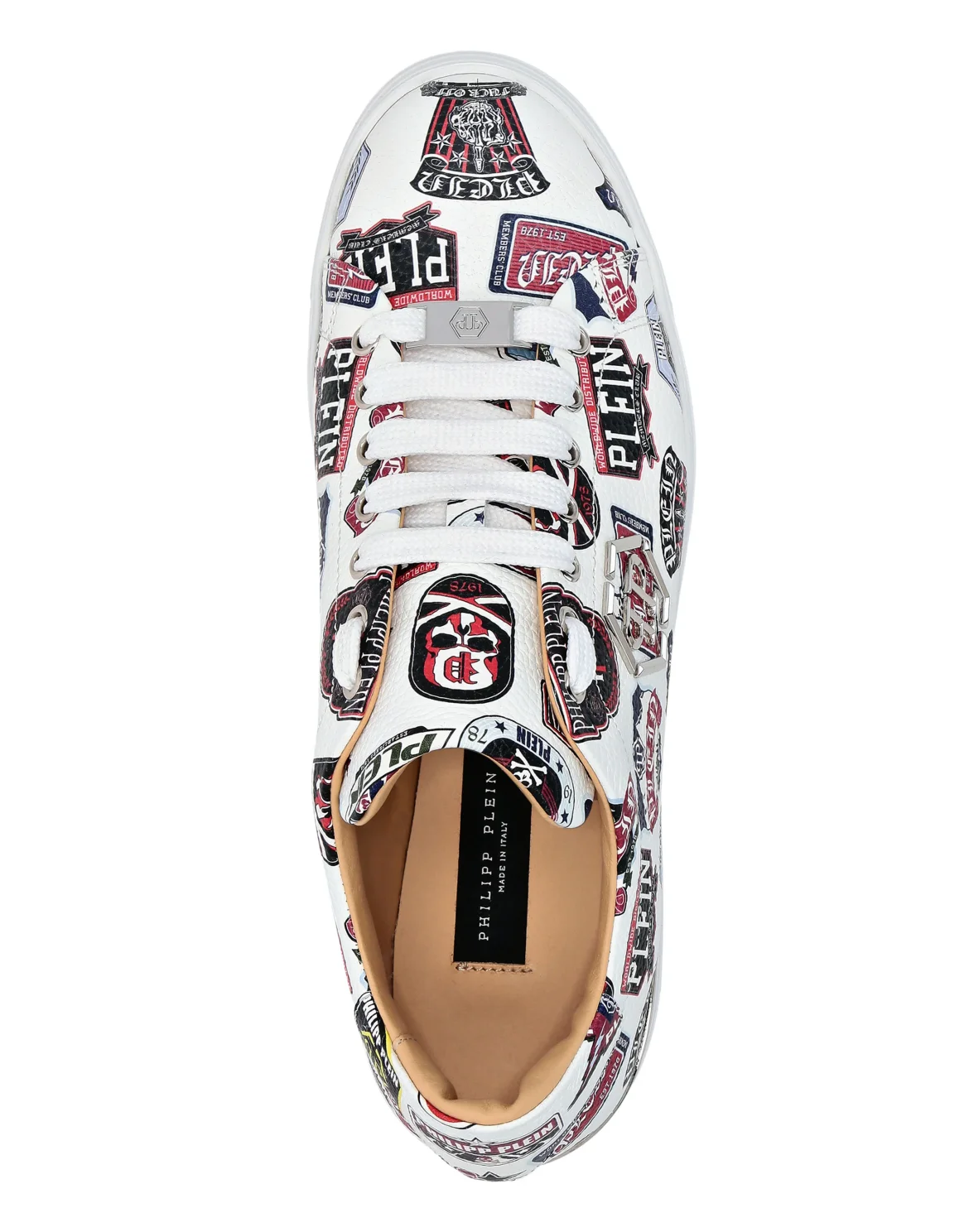 Deer Printed Leather Lo-Top Sneakers Patches, цвет: Белый