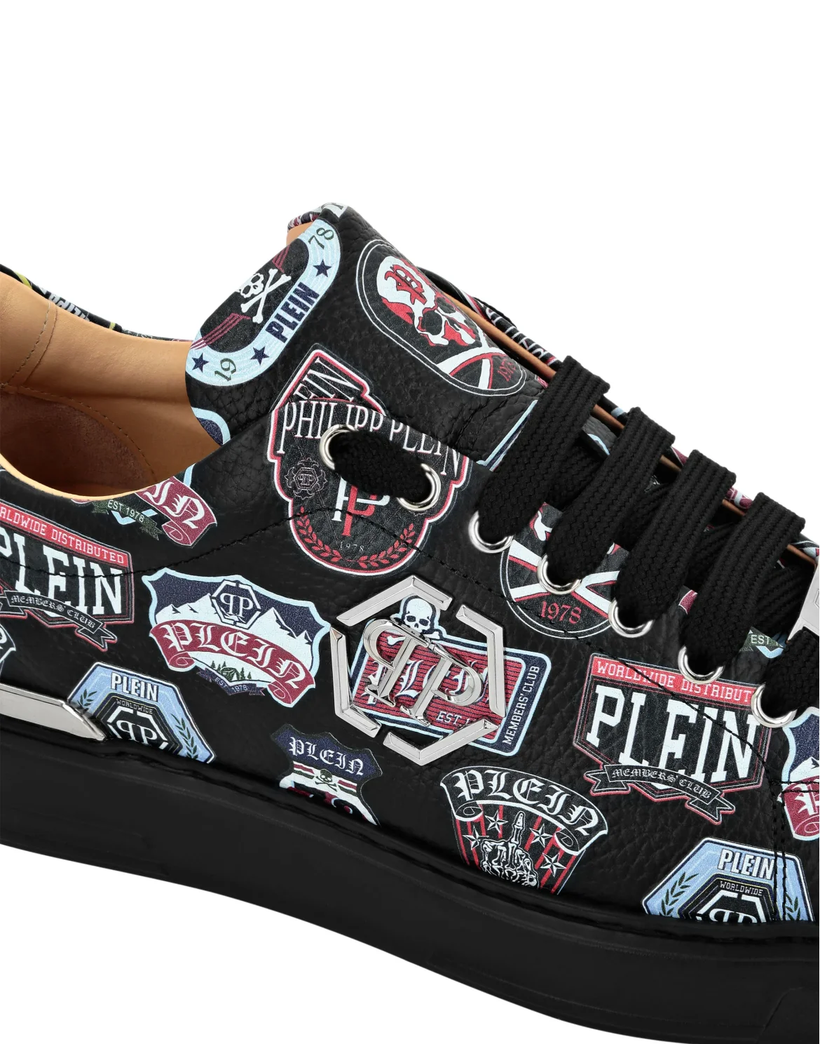 Deer Printed Leather Lo-Top Sneakers Patches, цвет: Черный