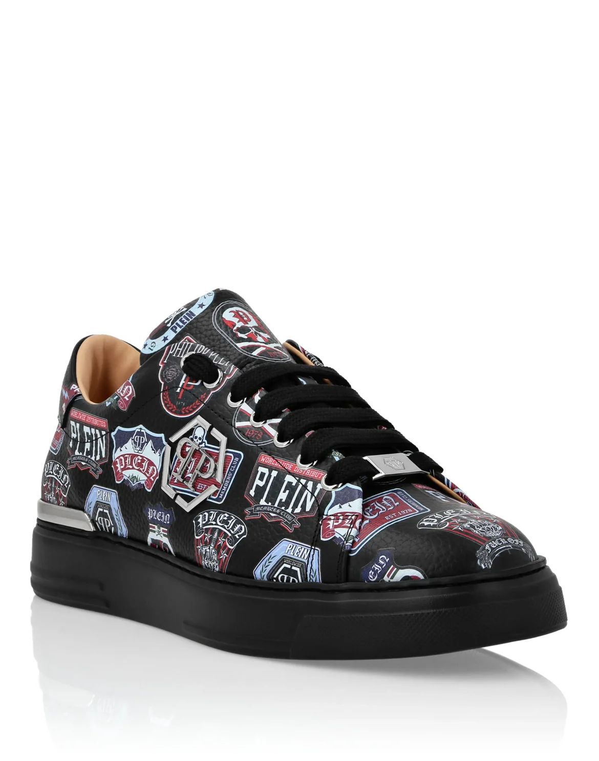 Deer Printed Leather Lo-Top Sneakers Patches, цвет: Черный