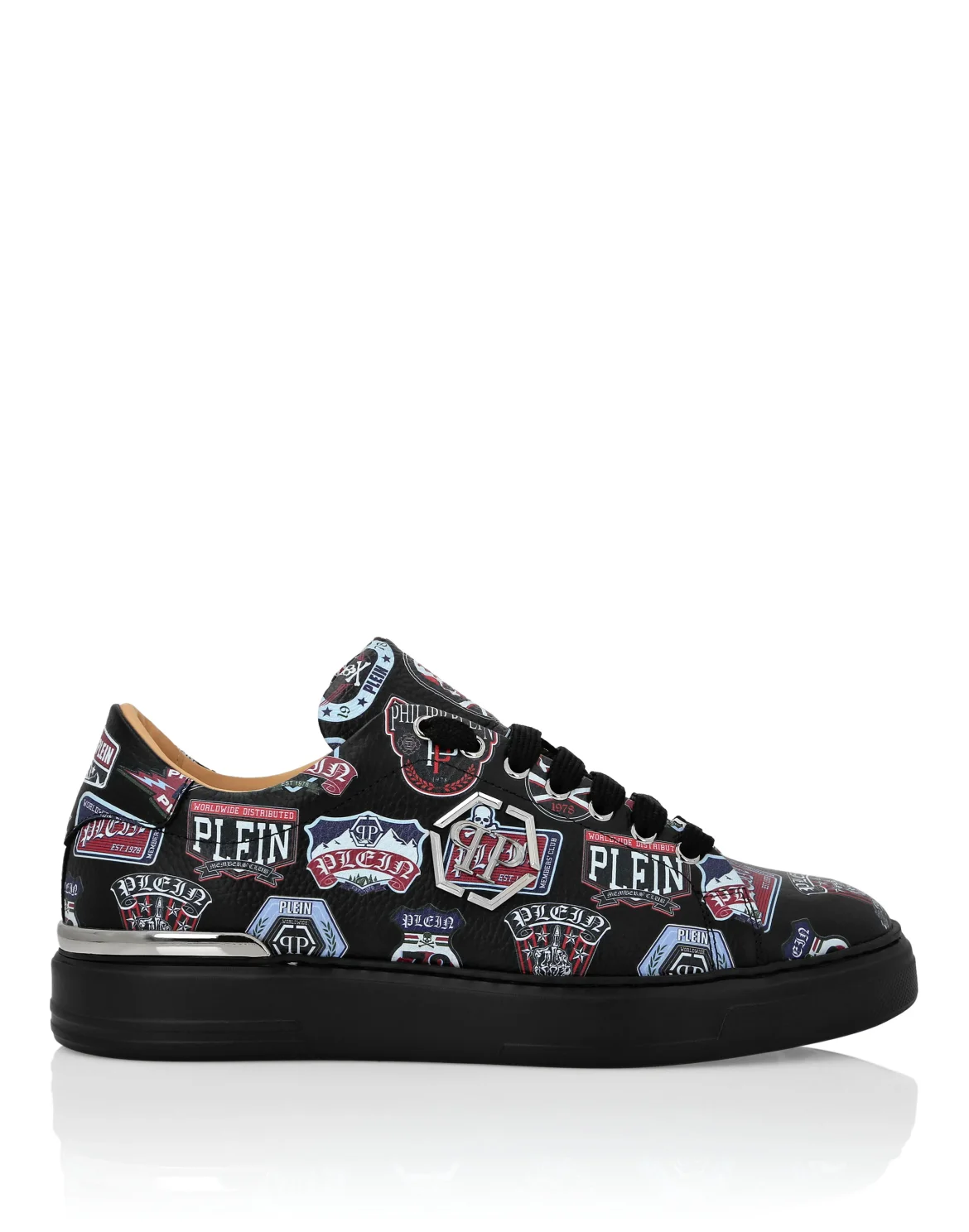 Deer Printed Leather Lo-Top Sneakers Patches, цвет: Черный