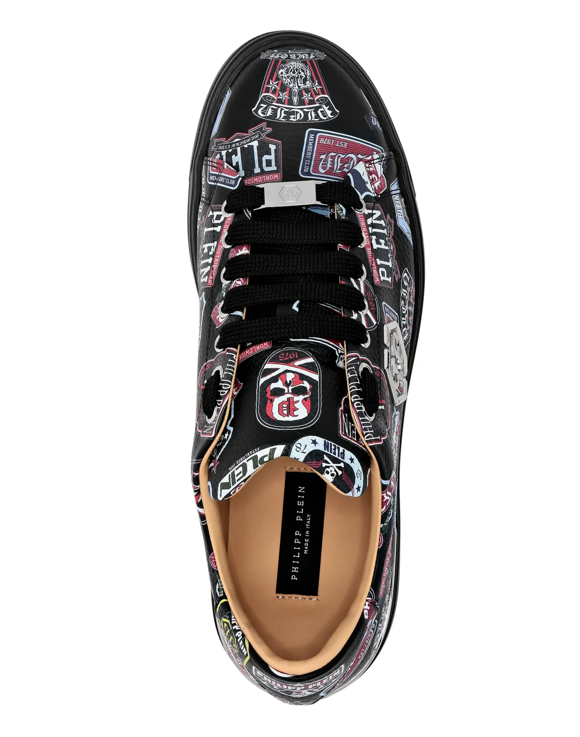 Deer Printed Leather Lo-Top Sneakers Patches, цвет: Черный