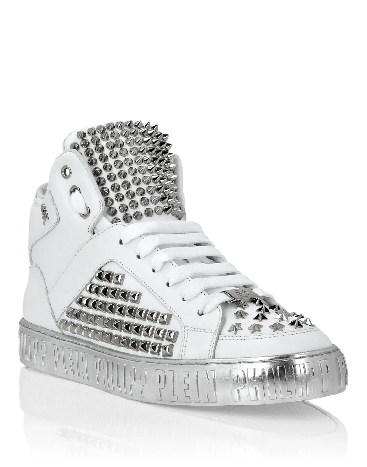 Nappa Leather Mid-Top Sneakers Studs, цвет: Белый