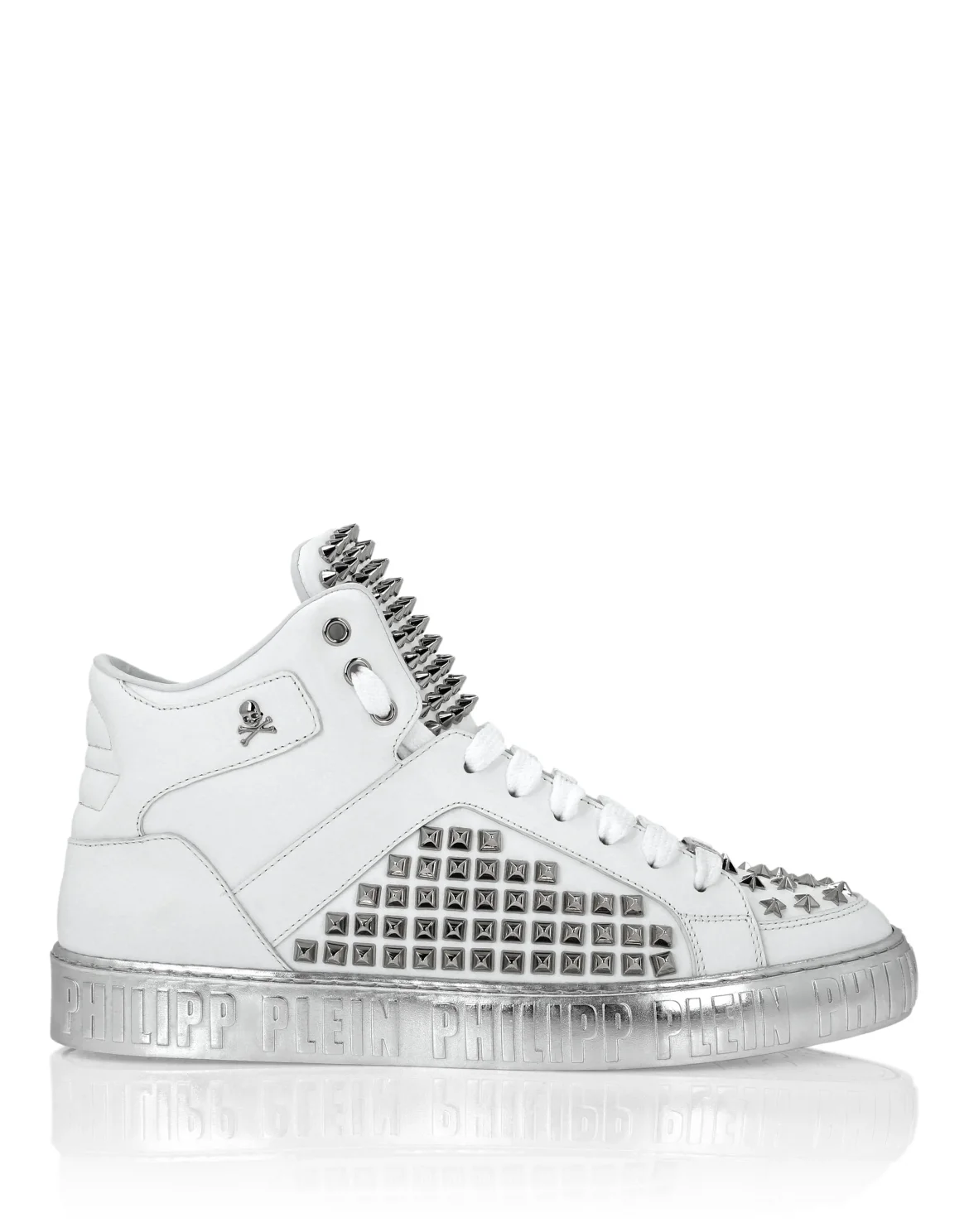 Nappa Leather Mid-Top Sneakers Studs, цвет: Белый