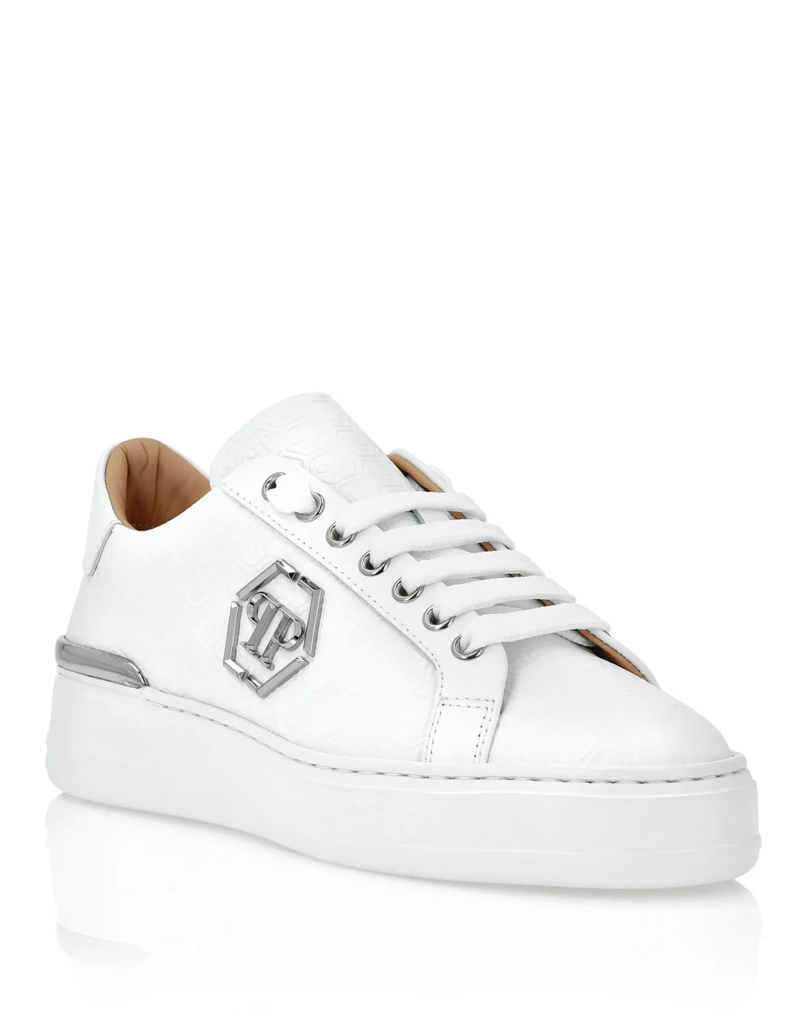 Nappa Leather Lo-Top Sneakers Monogram, цвет: Белый