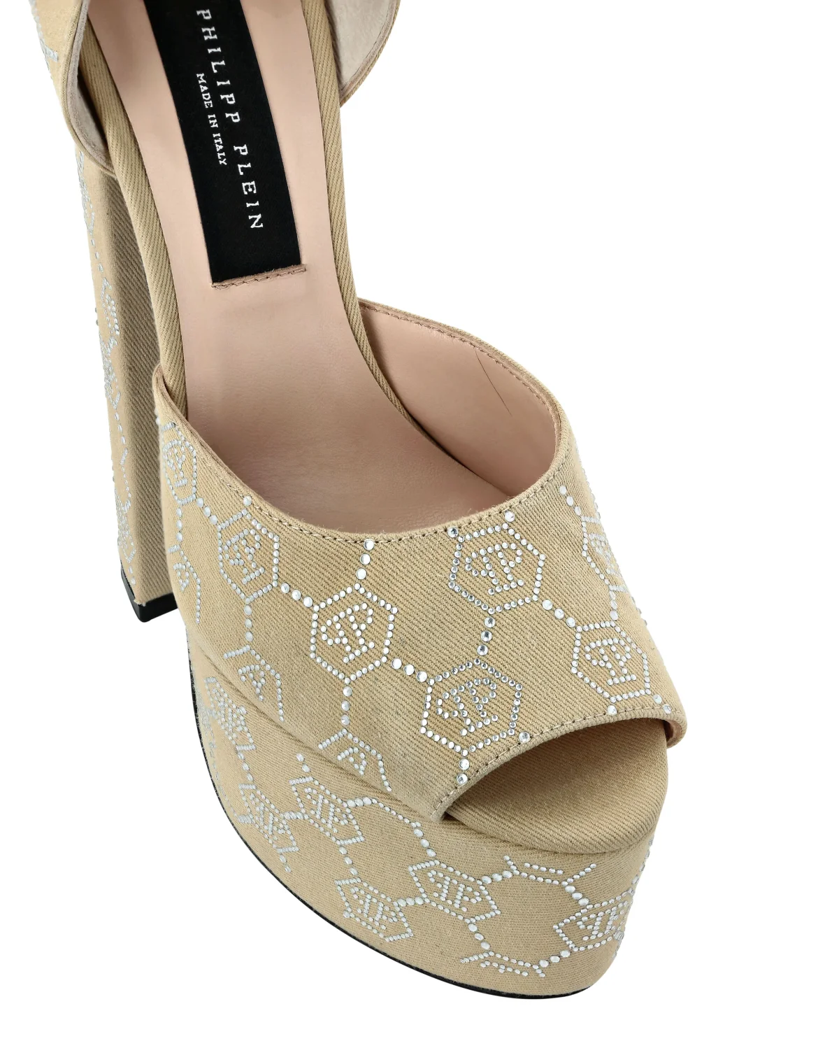 Sandals High Heels Strass Monogram, цвет: Бежевый