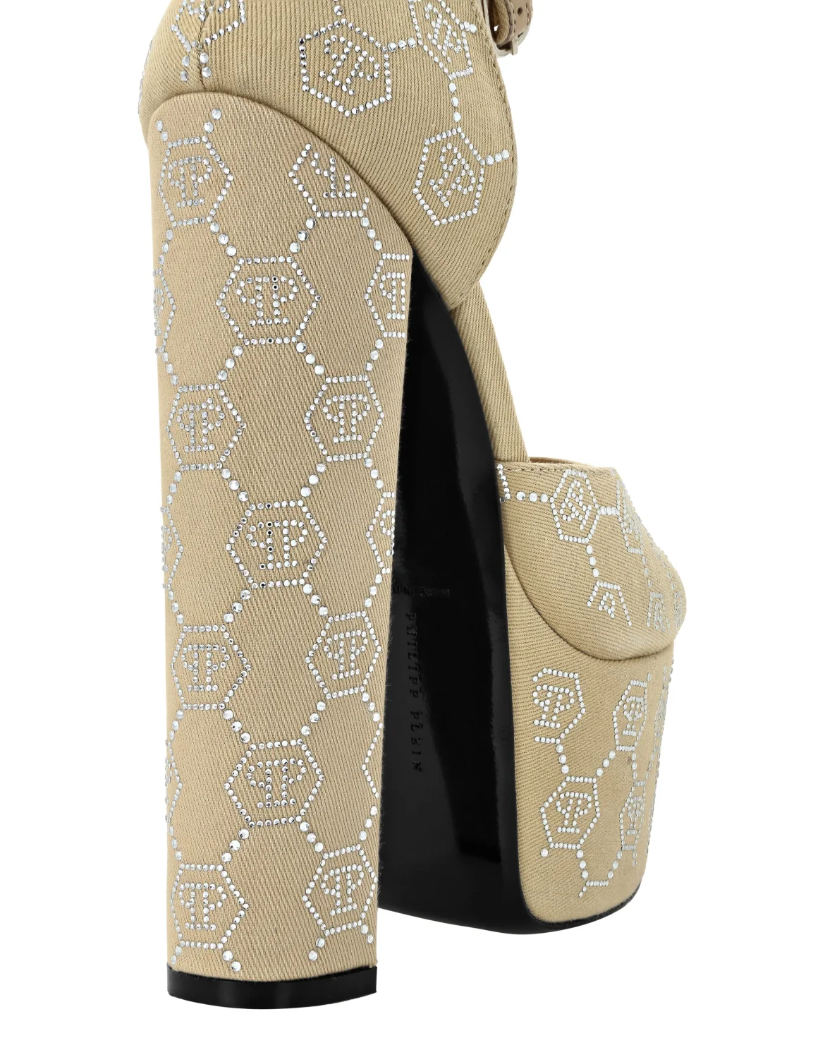 Sandals High Heels Strass Monogram, цвет: Бежевый