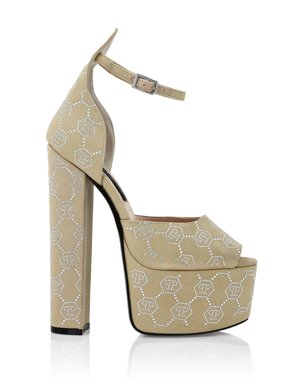 Sandals High Heels Strass Monogram, цвет: Бежевый