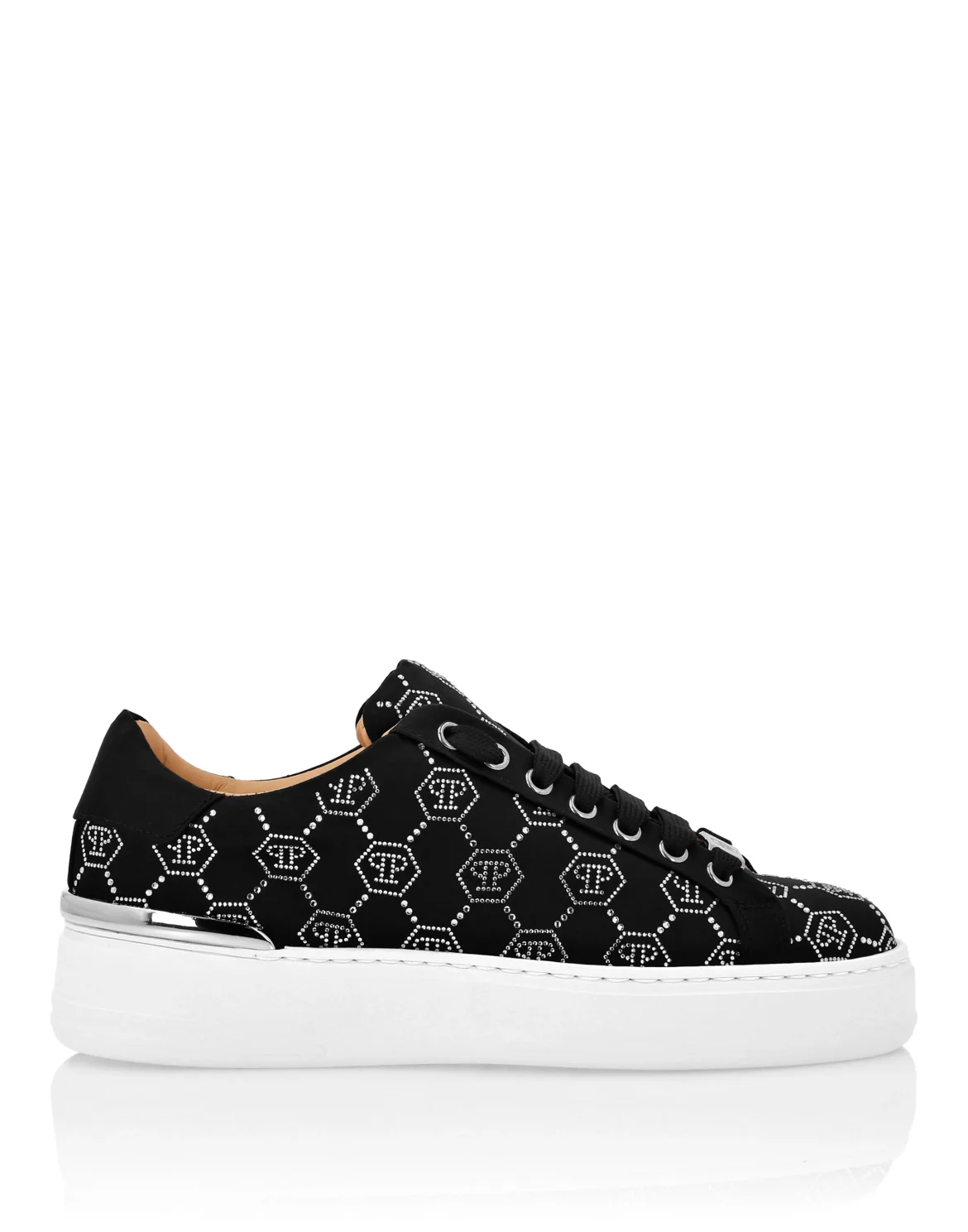 Satin Lo-Top Sneakers Strass Monogram, цвет: Черный