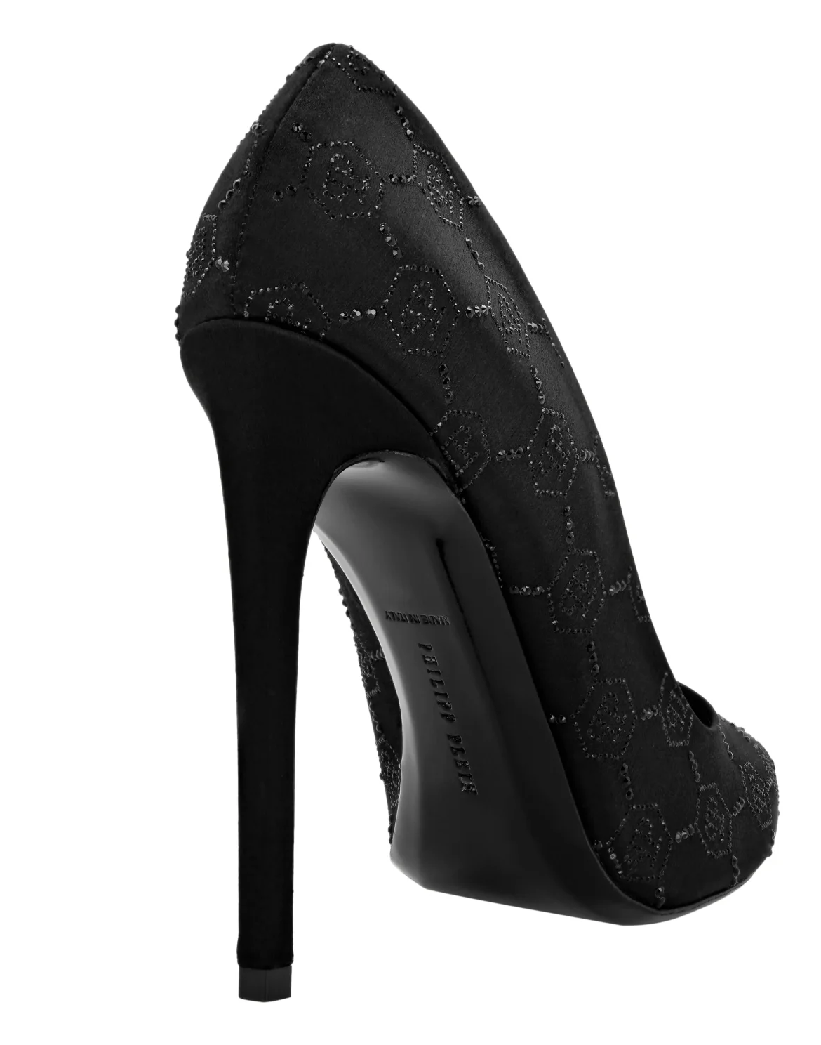 Satin Decollete Hi-Heels Strass Monogram, цвет: Черный
